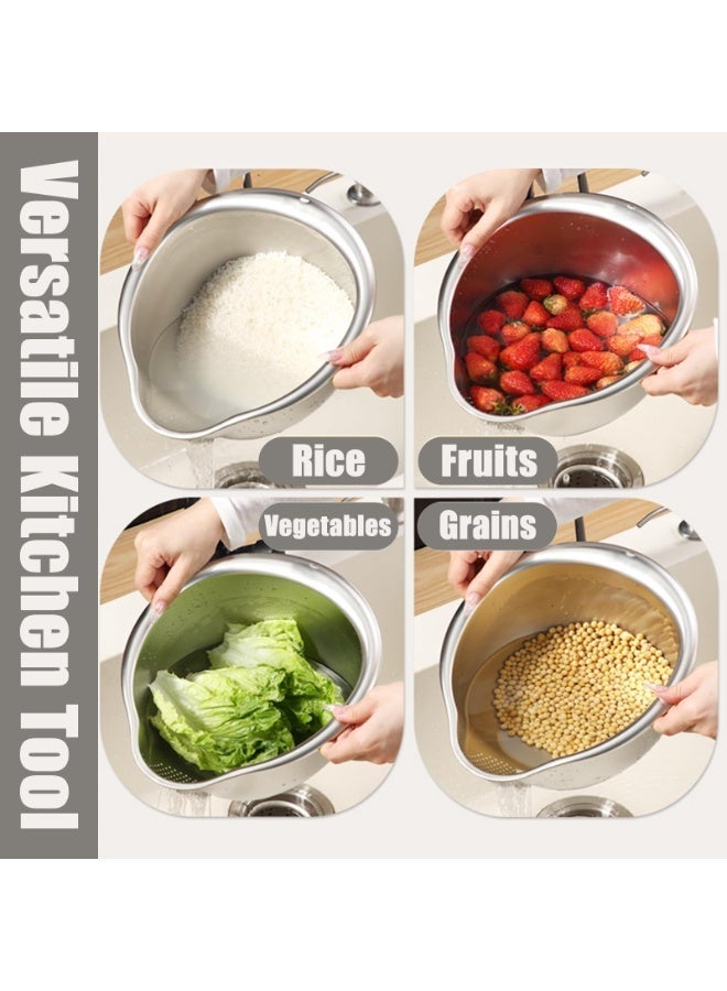 ترينفي وعاء غسيل وتصفية أرز من الفولاذ المقاوم للصدأ، وعاء غسيل لشطف الأرز والكينوا، مصفاة جانبية لتنظيف الفواكه والخضراوات والبقوليات، أداة مطبخ متعددة الاستخدامات - Image 2